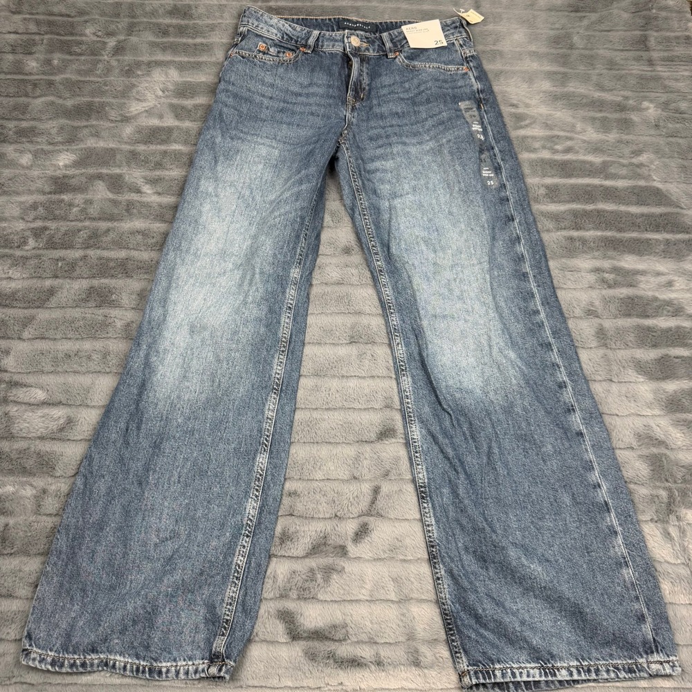 Aeropostale Baggy Wide Leg Lightweight Luxe Jeans Medium Wash 2S 4020